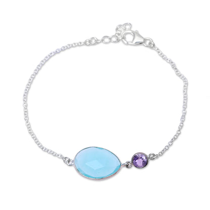 Crystal Shimmer Sterling Silver Chalcedony and Amethyst Pendant Bracelet