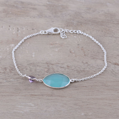 Crystal Shimmer Sterling Silver Chalcedony and Amethyst Pendant Bracelet