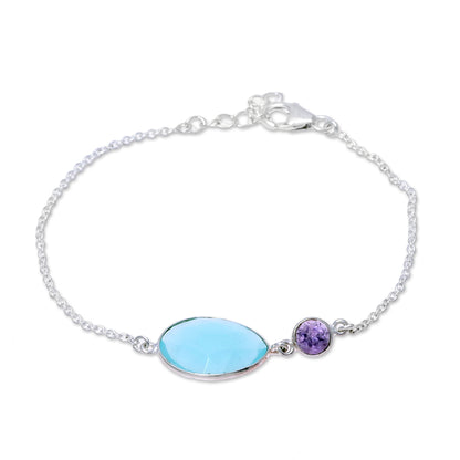 Crystal Shimmer Sterling Silver Chalcedony and Amethyst Pendant Bracelet