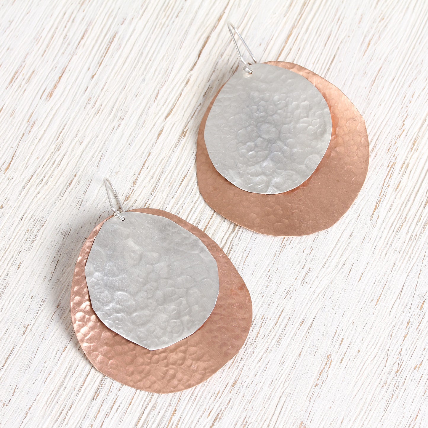 Rippling Eclipse Sterling Silver and Copper Dangle Earrings from Mexico