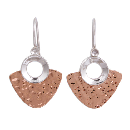 Rippling Blades Modern Sterling Silver and Copper Dangle Earrings