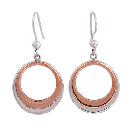 Eclipsed Circle Circular Sterling Silver and Copper Dangle Earrings