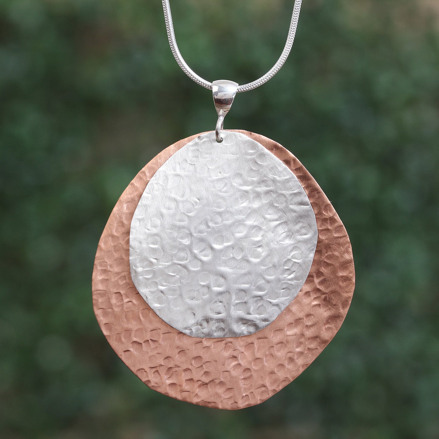 Rippling Eclipse Sterling Silver and Copper Pendant Necklace from Mexico