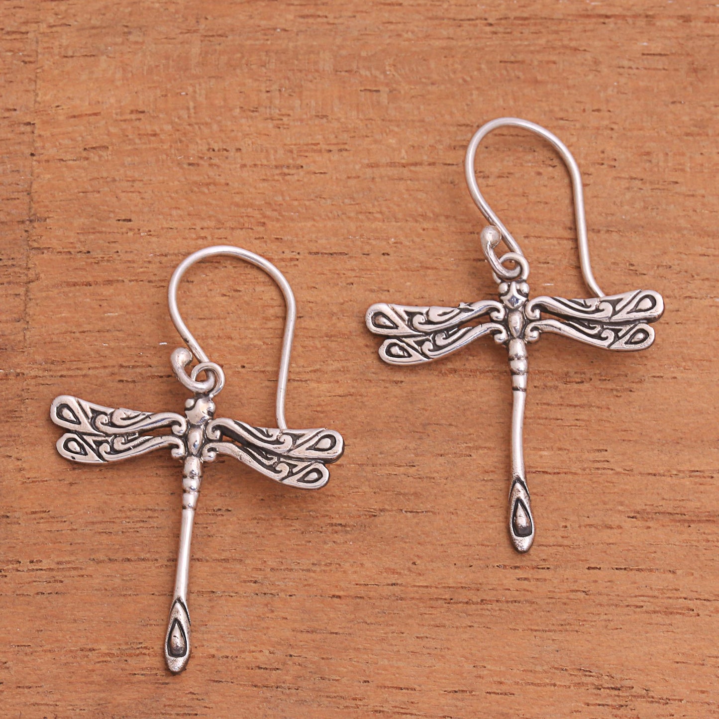 Elegance of the Dragonflies Handcrafted Sterling Silver Dragonfly Wings Dangle Earrings