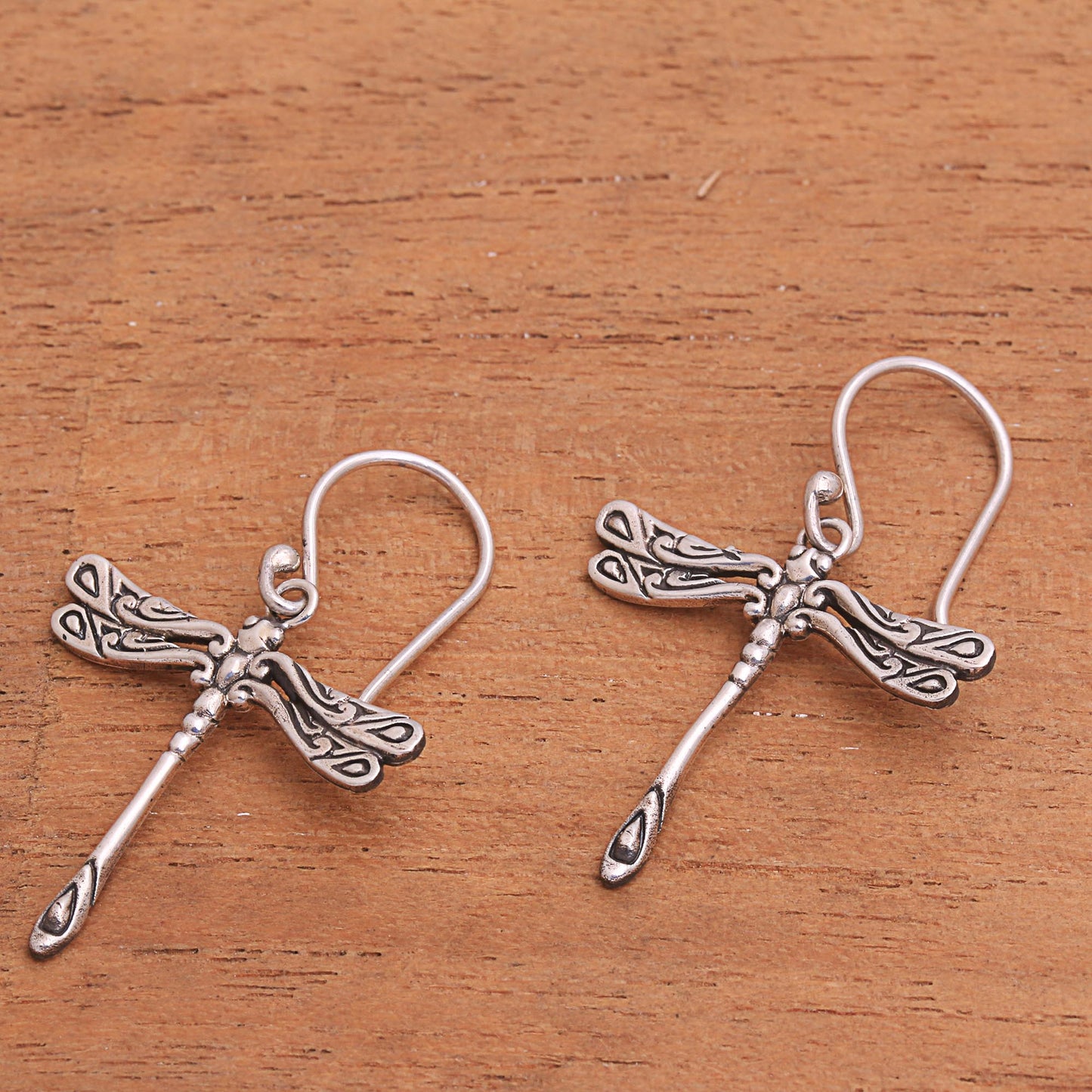 Elegance of the Dragonflies Handcrafted Sterling Silver Dragonfly Wings Dangle Earrings