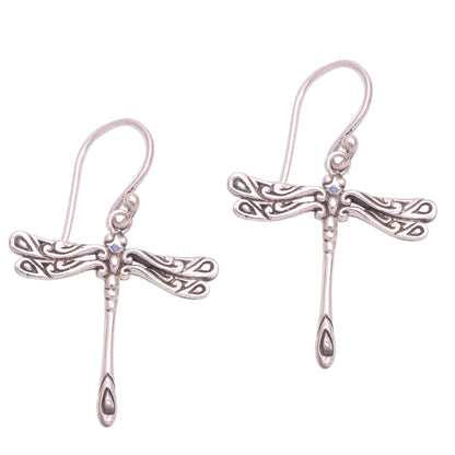 Elegance of the Dragonflies Handcrafted Sterling Silver Dragonfly Wings Dangle Earrings