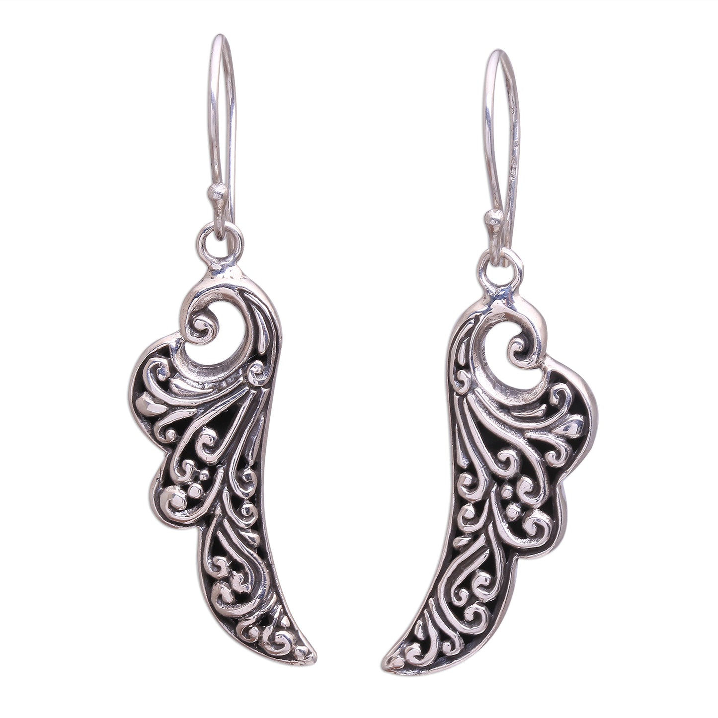 Balinese Angel Wings Handcrafted Sterling Silver Flower Wings Dangle Earrings