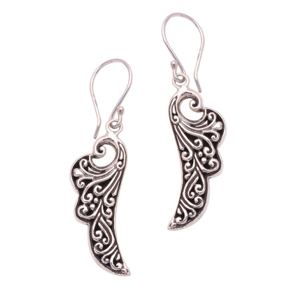 Balinese Angel Wings Handcrafted Sterling Silver Flower Wings Dangle Earrings