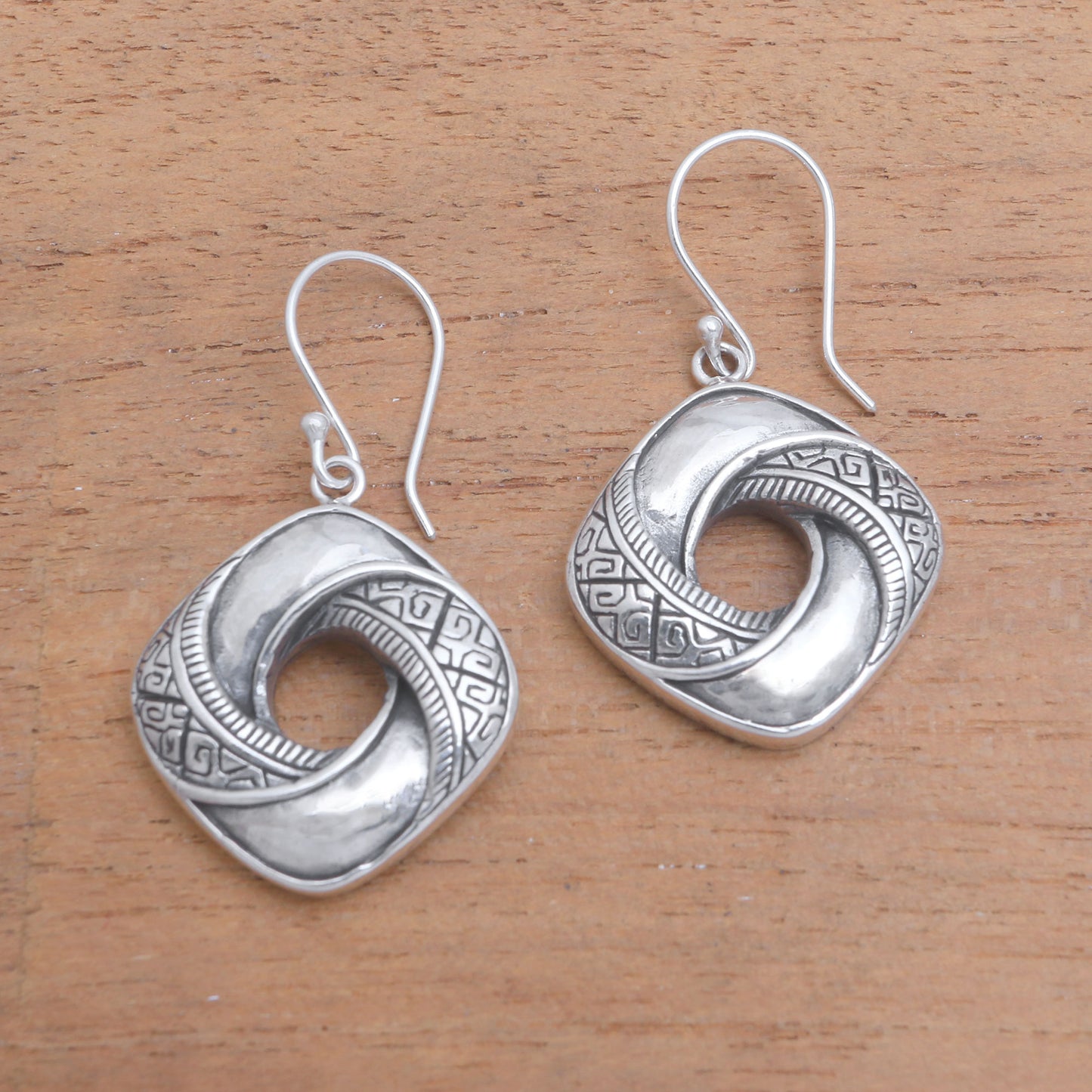 Songket Twist Songket Motif Sterling Silver Dangle Earrings from Bali