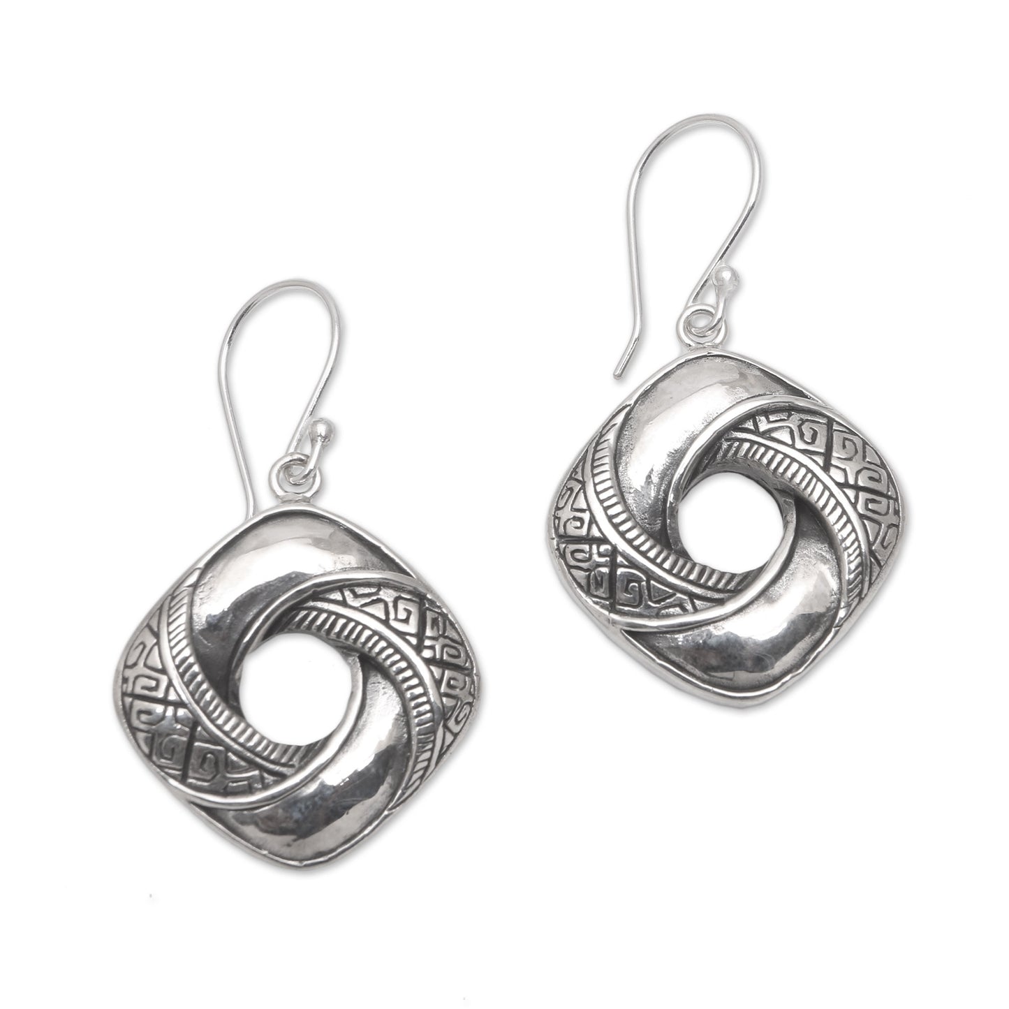 Songket Twist Songket Motif Sterling Silver Dangle Earrings from Bali