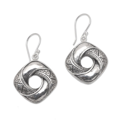 Songket Twist Songket Motif Sterling Silver Dangle Earrings from Bali