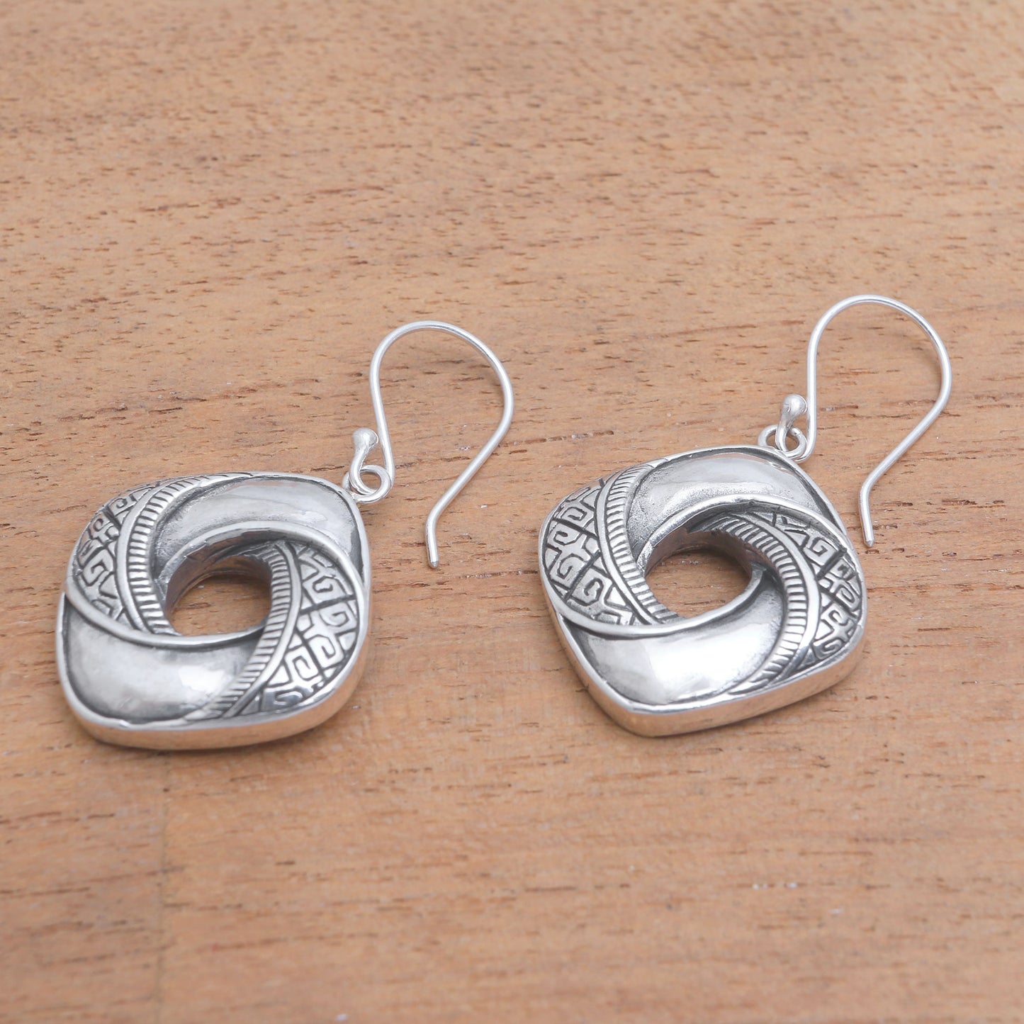 Songket Twist Songket Motif Sterling Silver Dangle Earrings from Bali