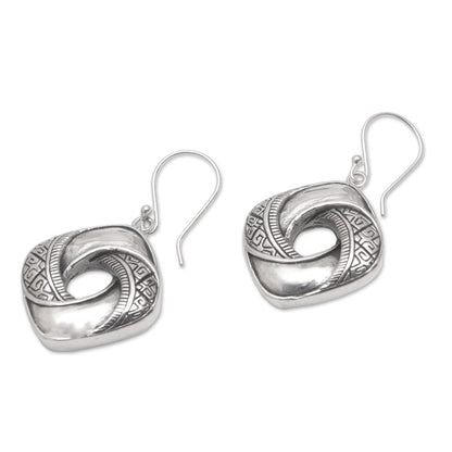 Songket Twist Songket Motif Sterling Silver Dangle Earrings from Bali