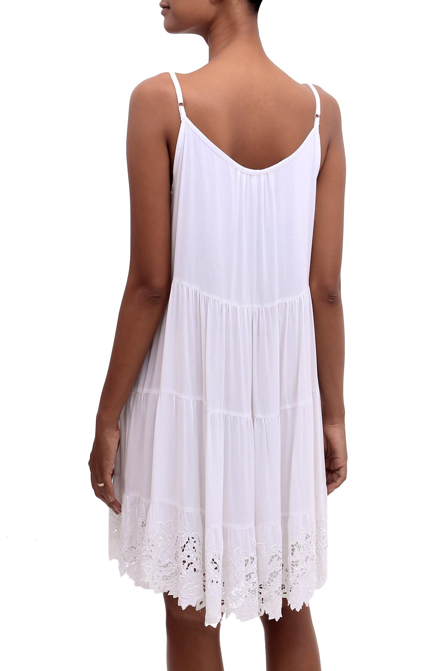 Snow White Dewi Embroidered Rayon Sundress in Snow White from Bali