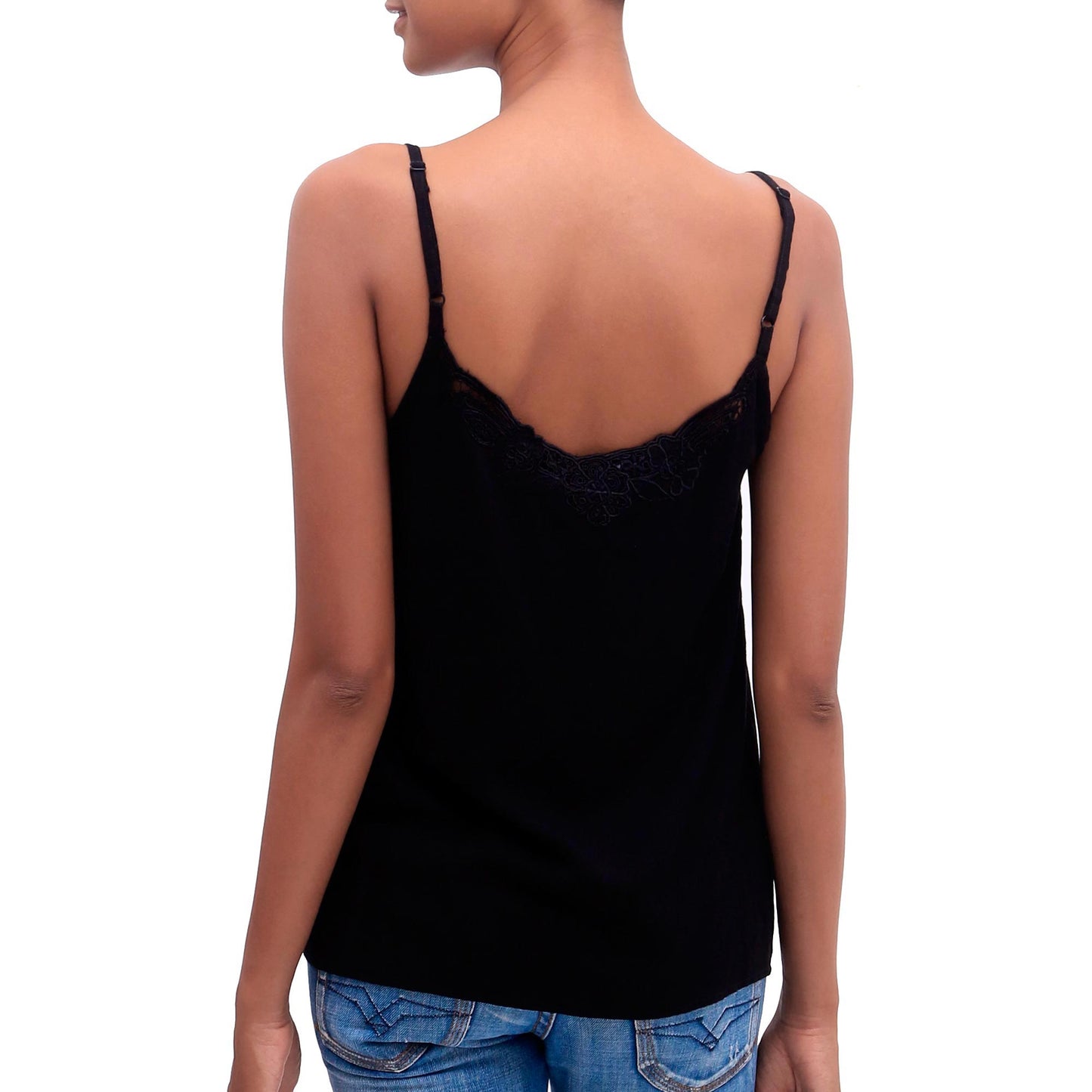 Onyx Kerawang Floral Embroidered Rayon Tank Top in Onyx from Bali