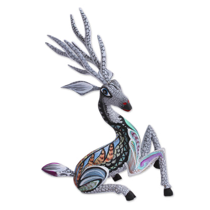 Grey Deer Handcrafted Alebrije Deer Sculpture in Grey from Mexico