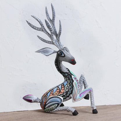 Grey Deer Handcrafted Alebrije Deer Sculpture in Grey from Mexico