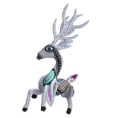 Grey Deer Handcrafted Alebrije Deer Sculpture in Grey from Mexico