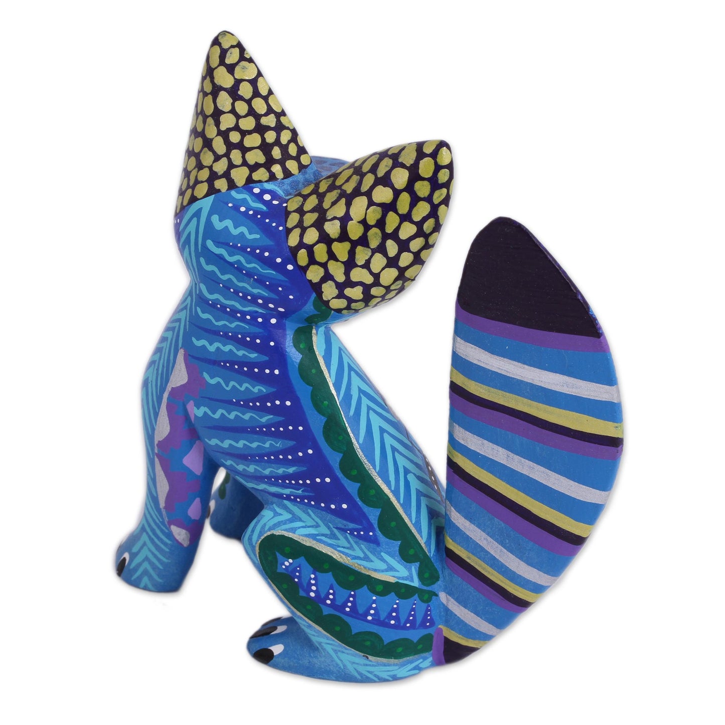 Cool Fox Handcrafted Wood Alebrije Fox Sculpture in Blue from Mexico