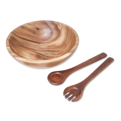 Share Handcrafted Wood Salad Bowl with Serving Spoon and Fork