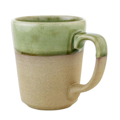 Green Patina Handcrafted Brown and Green Two-Tone Ceramic Mug