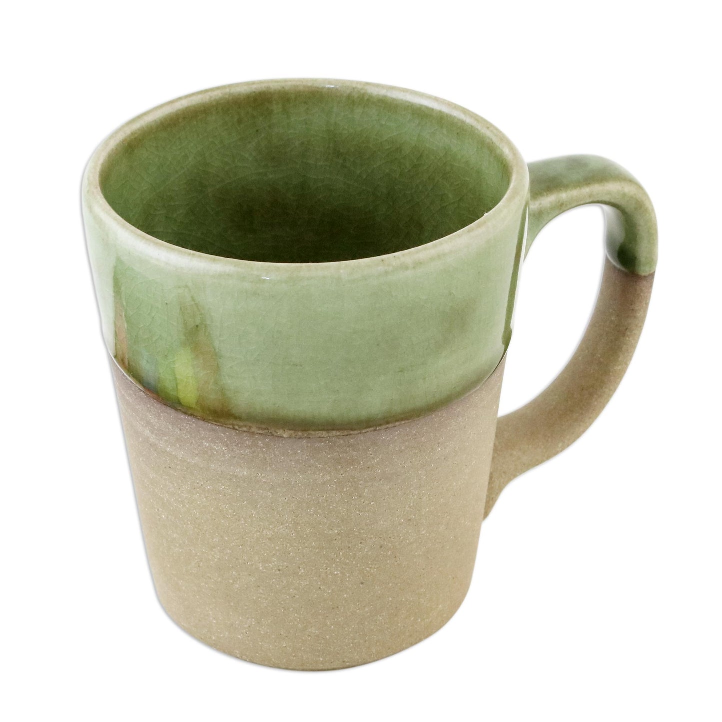 Green Patina Handcrafted Brown and Green Two-Tone Ceramic Mug