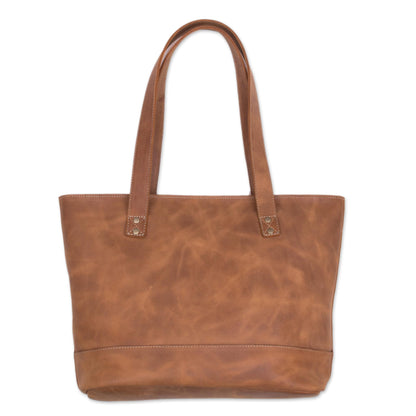 Sepia Waves Handcrafted Leather Tote in Sepia from Peru