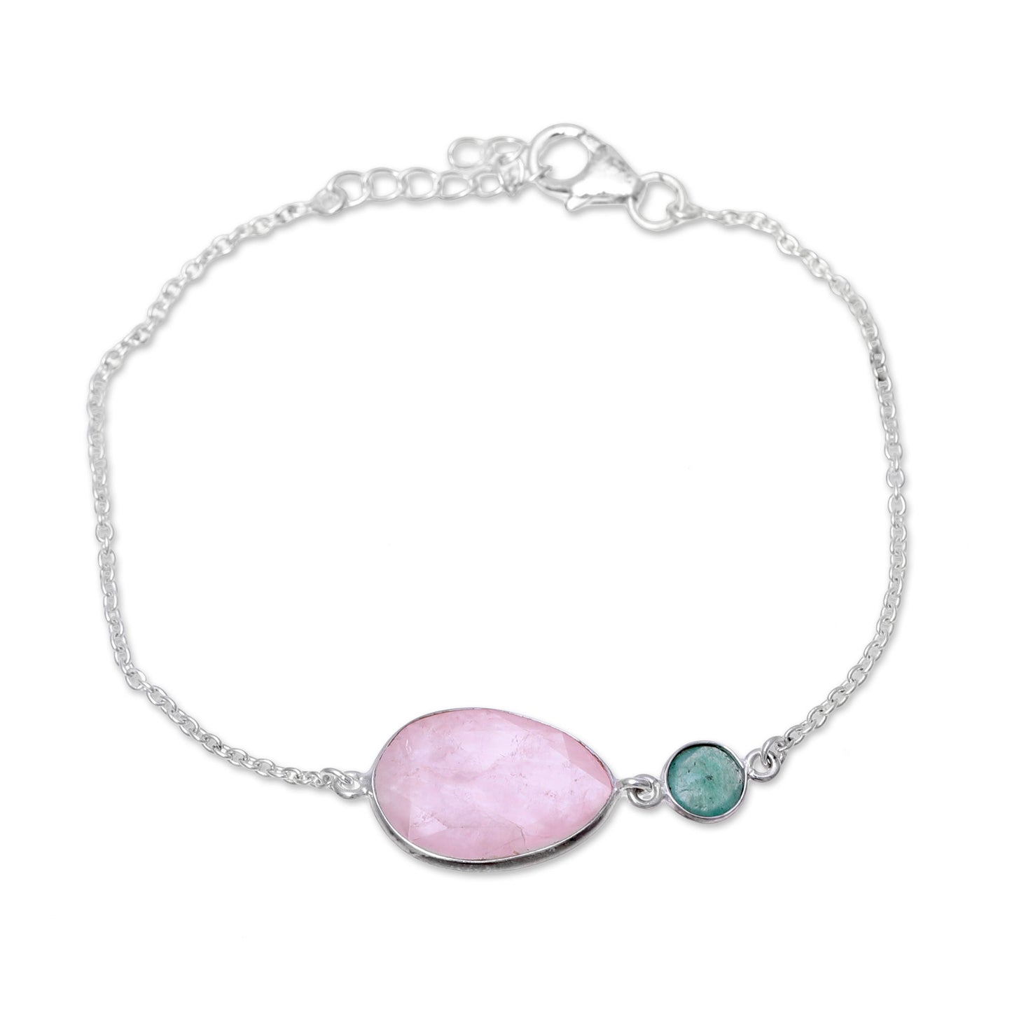 Crystal Shimmer Sterling Silver Rose Quartz and Aventurine Pendant Bracelet