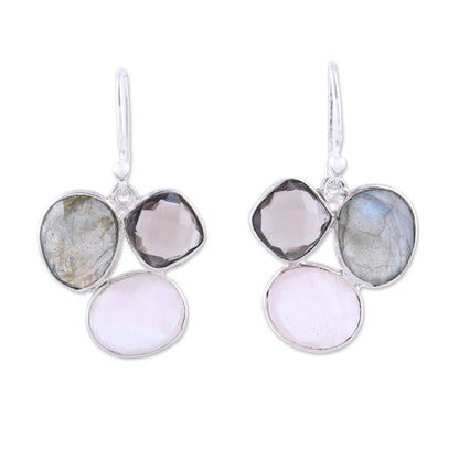 Enchanting Trinity Multi-Gemstone Sterling Silver Dangle Earrings from India