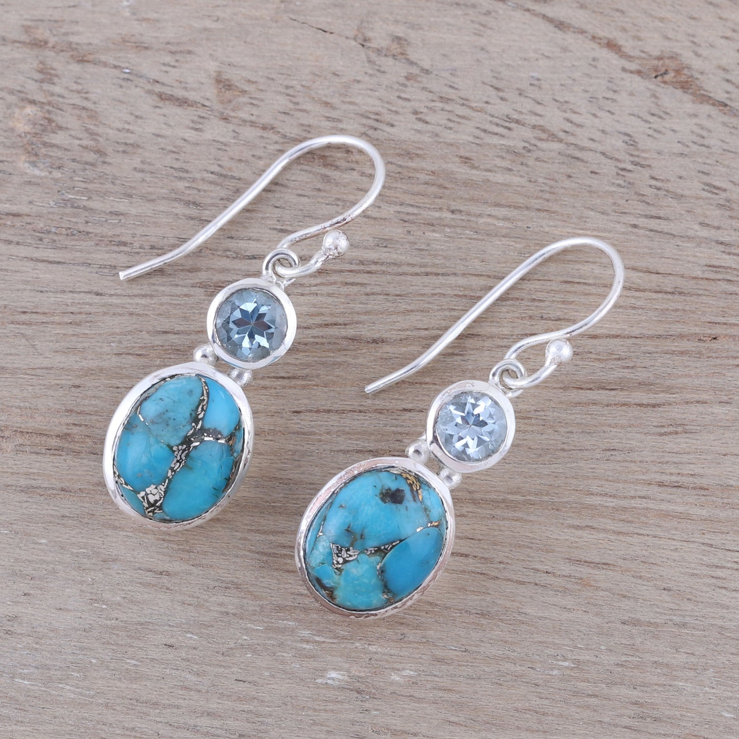 Tidal Dream Blue Topaz and Composite Turquoise Dangle Earrings