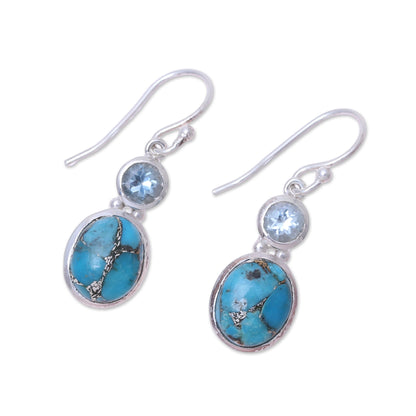 Tidal Dream Blue Topaz and Composite Turquoise Dangle Earrings