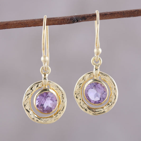 Glittering Lilac Amethyst and 18k Gold Plated Sterling Silver Dangle Earrings