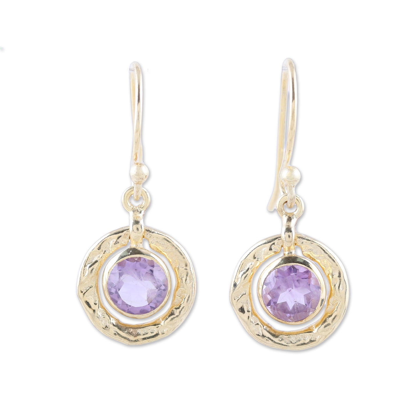 Glittering Lilac Amethyst and 18k Gold Plated Sterling Silver Dangle Earrings