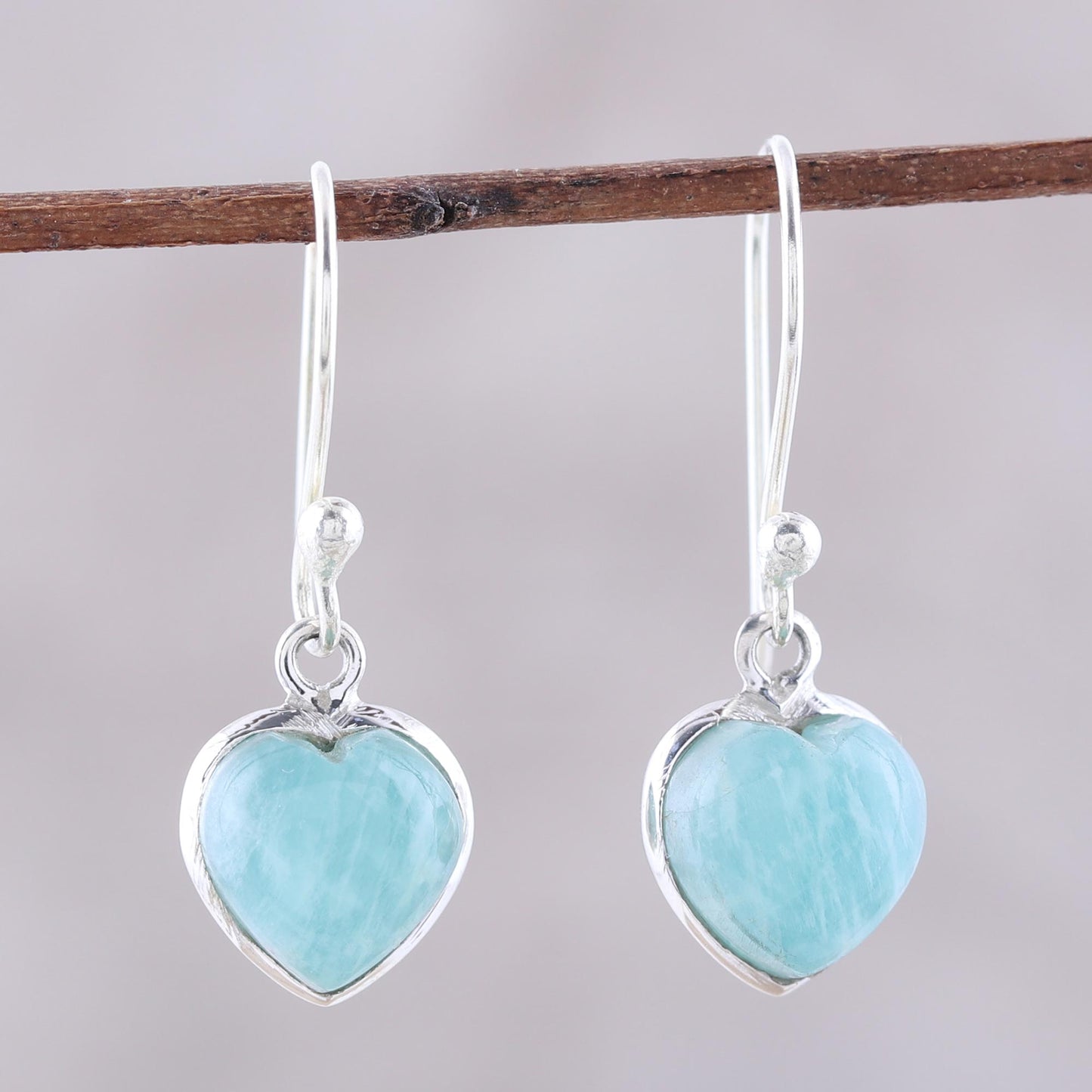 Sweet Adoration Heart Shaped Amazonite Dangle Earrings from India