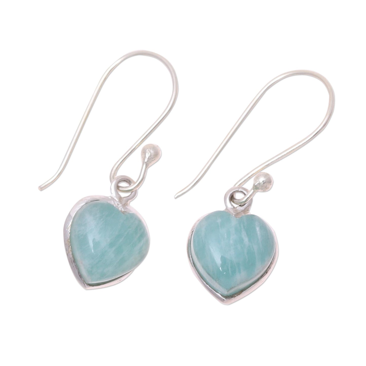 Sweet Adoration Heart Shaped Amazonite Dangle Earrings from India