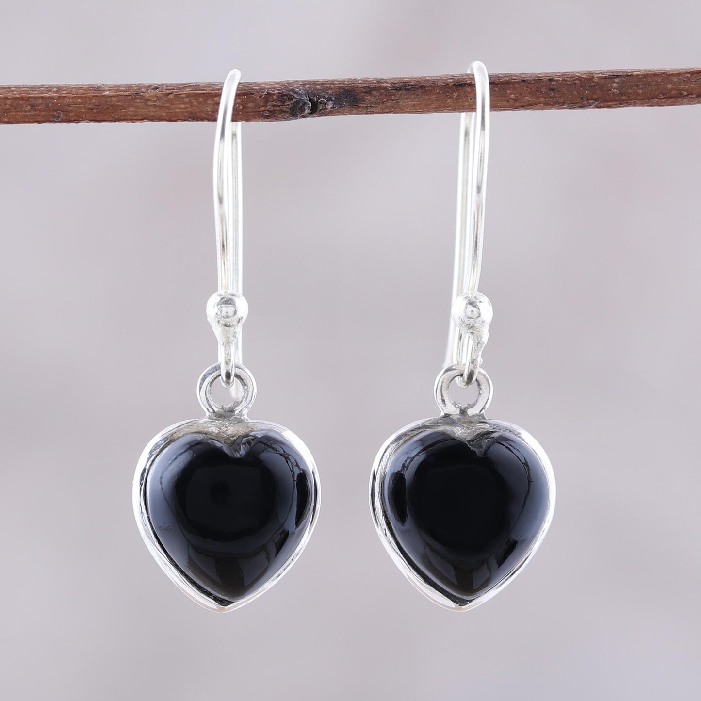 Sweet Adoration Heart Shaped Onyx Dangle Earrings from India