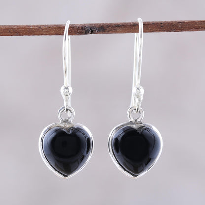 Sweet Adoration Heart Shaped Onyx Dangle Earrings from India