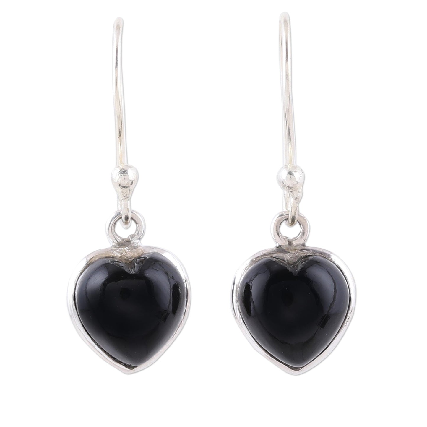 Sweet Adoration Heart Shaped Onyx Dangle Earrings from India