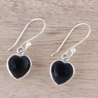 Sweet Adoration Heart Shaped Onyx Dangle Earrings from India