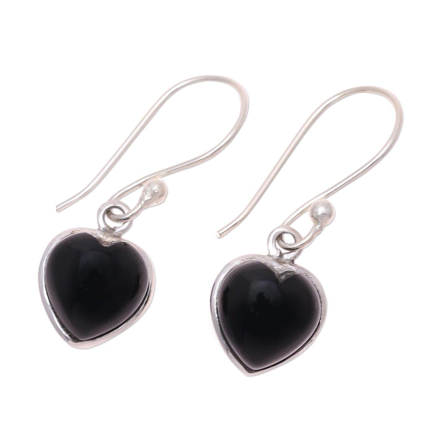 Sweet Adoration Heart Shaped Onyx Dangle Earrings from India