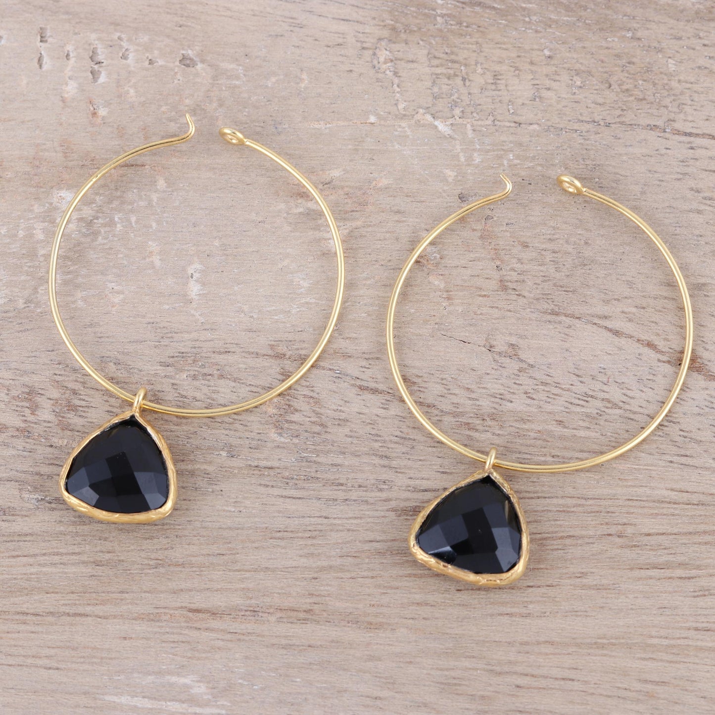 Elegant Embrace 18k Gold Plated Onyx Hoop Dangle Earrings from India