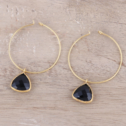 Elegant Embrace 18k Gold Plated Onyx Hoop Dangle Earrings from India