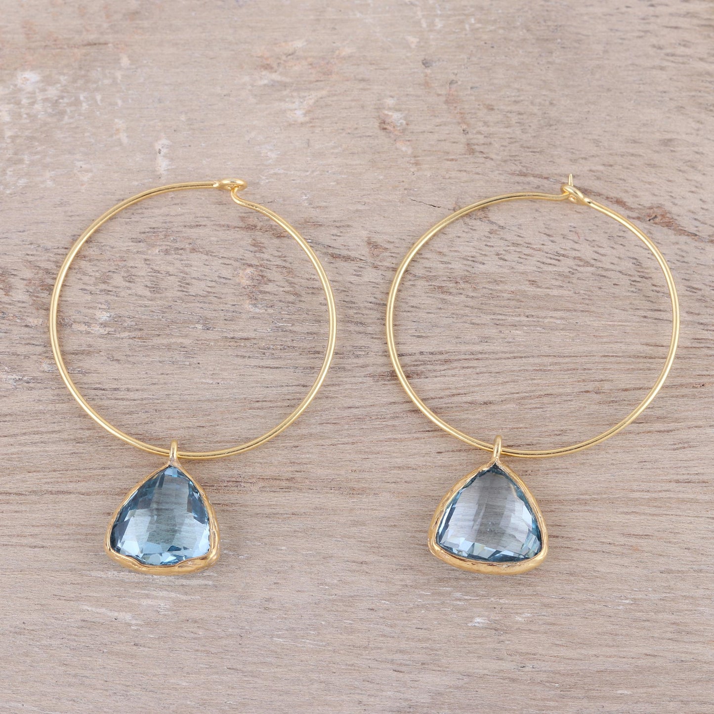 Elegant Embrace 18k Gold Plated Blue Topaz Hoop Dangle Earrings from India