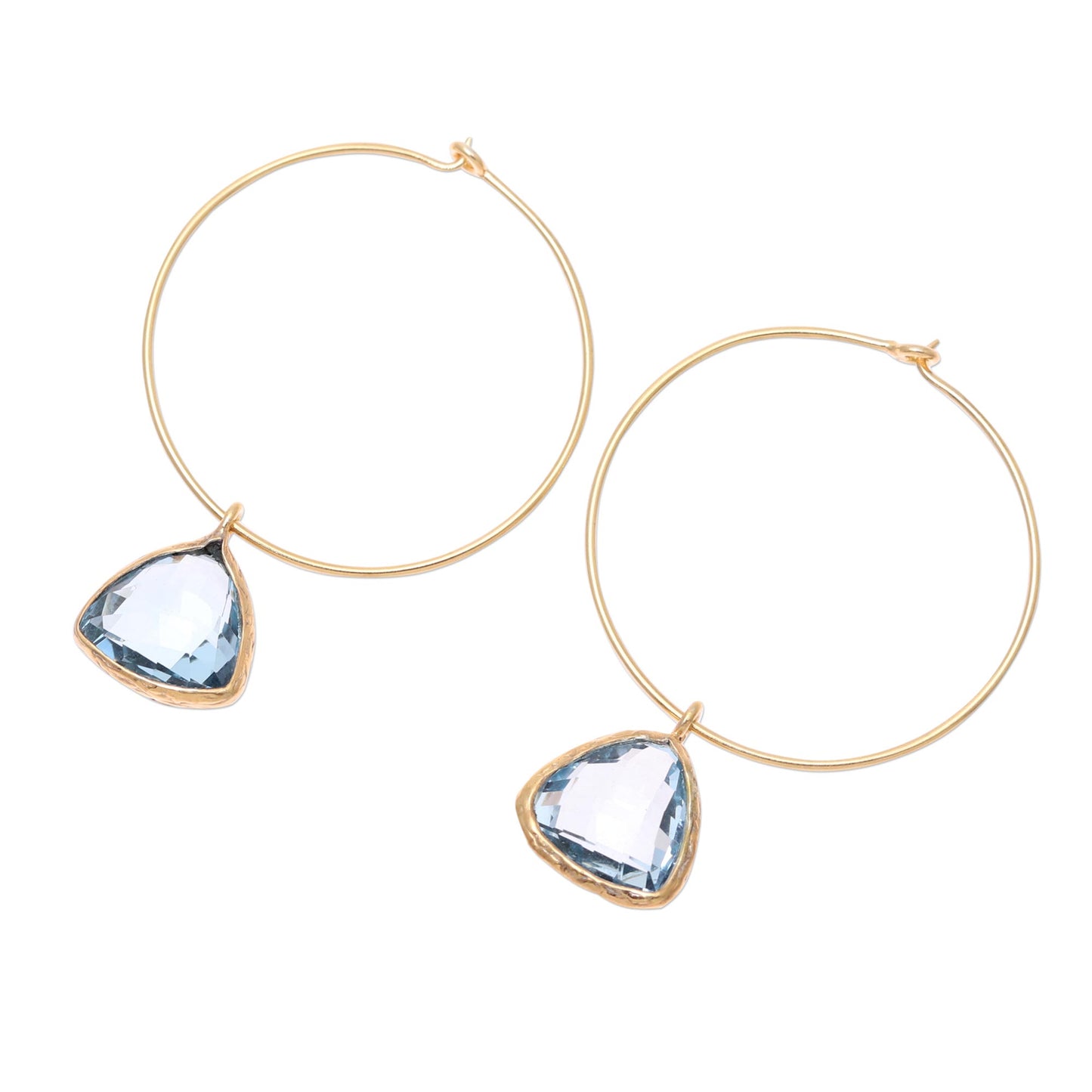 Elegant Embrace 18k Gold Plated Blue Topaz Hoop Dangle Earrings from India