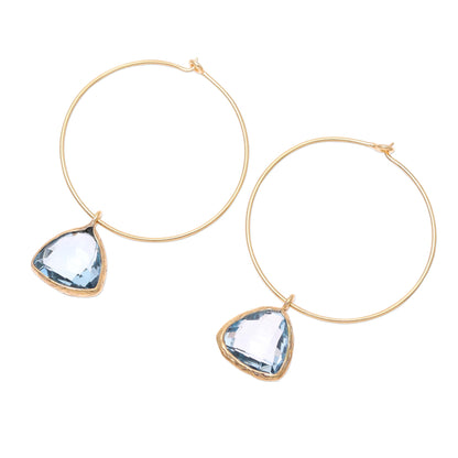 Elegant Embrace 18k Gold Plated Blue Topaz Hoop Dangle Earrings from India