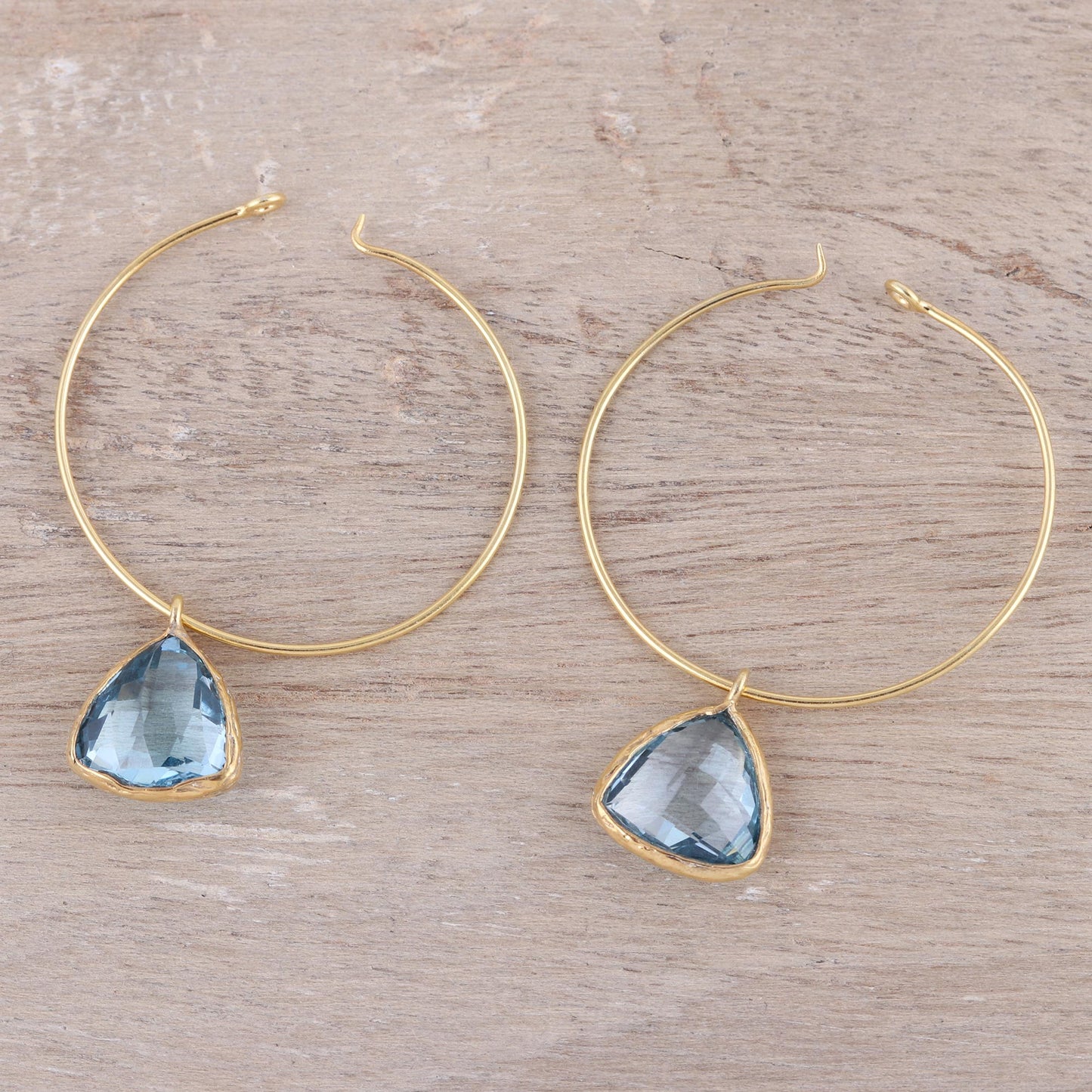 Elegant Embrace 18k Gold Plated Blue Topaz Hoop Dangle Earrings from India