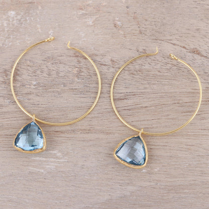 Elegant Embrace 18k Gold Plated Blue Topaz Hoop Dangle Earrings from India