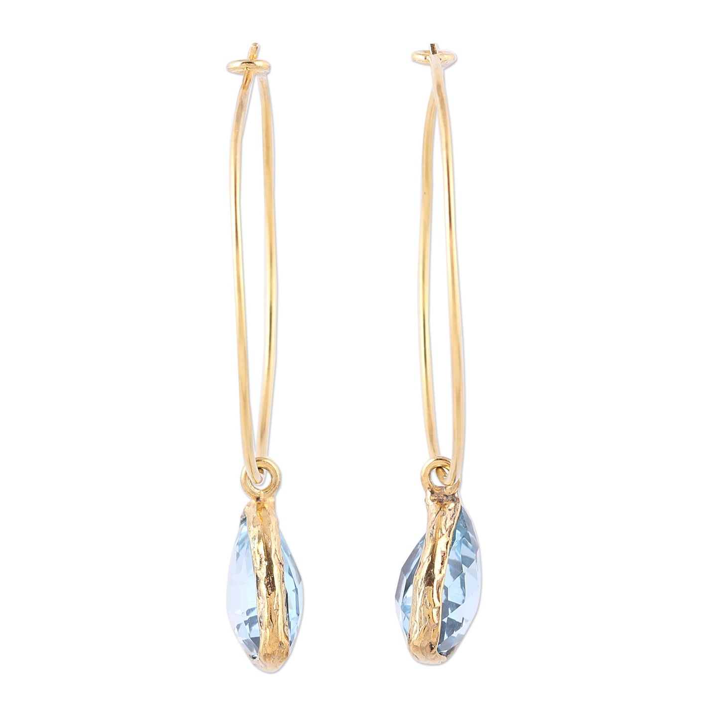 Elegant Embrace 18k Gold Plated Blue Topaz Hoop Dangle Earrings from India