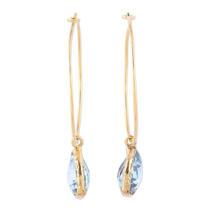 Elegant Embrace 18k Gold Plated Blue Topaz Hoop Dangle Earrings from India