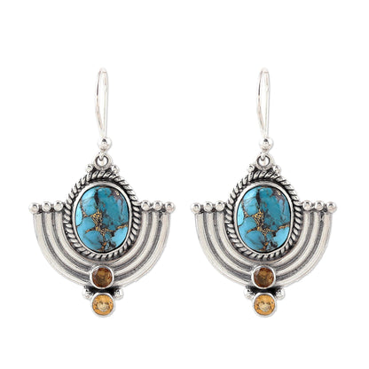 Blue Flame Citrine and Blue Composite Turquoise Dangle Earrings